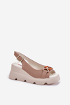 Leather Women's Wedge and Platform Sandals with Decoration Artiker 56C2208 Dark Beige