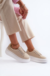 Women's Leather Sneakers on Chunky Platform Beige S.Barski LR628