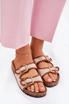 Fabric Women's Slippers on Cork Platform with Buckles Camel Osoffe