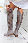 Openwork Suede High Boots Light Brown Arinna