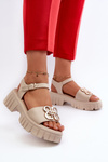 Women's Leather Sandals with Gold Decoration Beige Vinceza 7910