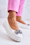 Leather Ballerinas On A Platform With A Ornament White Ladette 
