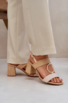 Block Heel Sandals Beige Afleeria