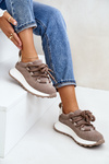Women'S Suede Sneakers With Thick Laces Beige Artiker 54C1409