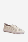 Leather Women's Sneakers with Lacy Pattern Beige Ilvima