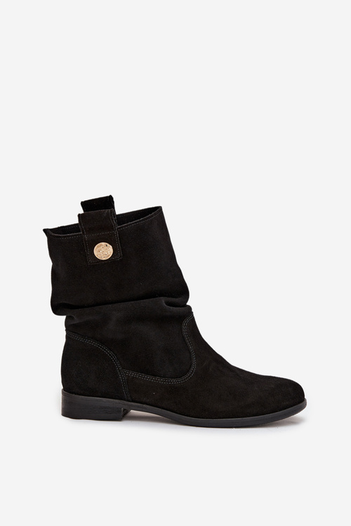 Leather Suede Women's Ankle Boots with Gathering Insulated Zazoo 4210 Black