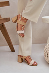 Block Heel Sandals Beige Afleeria