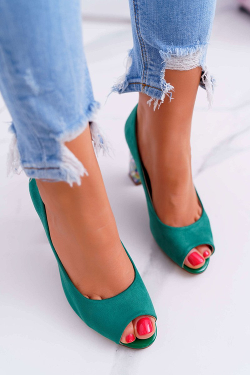 Women's Sergio Leone Uncovered Toe PB133 Green Fans Pump pumps