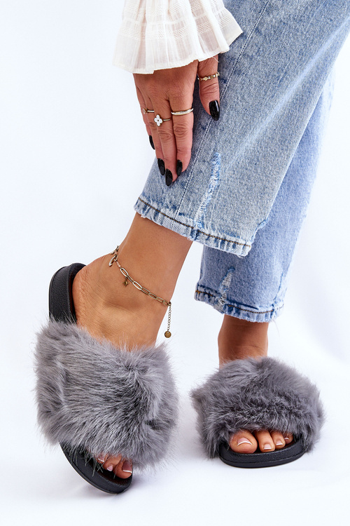 Women's Fur Slides Grey Kennet