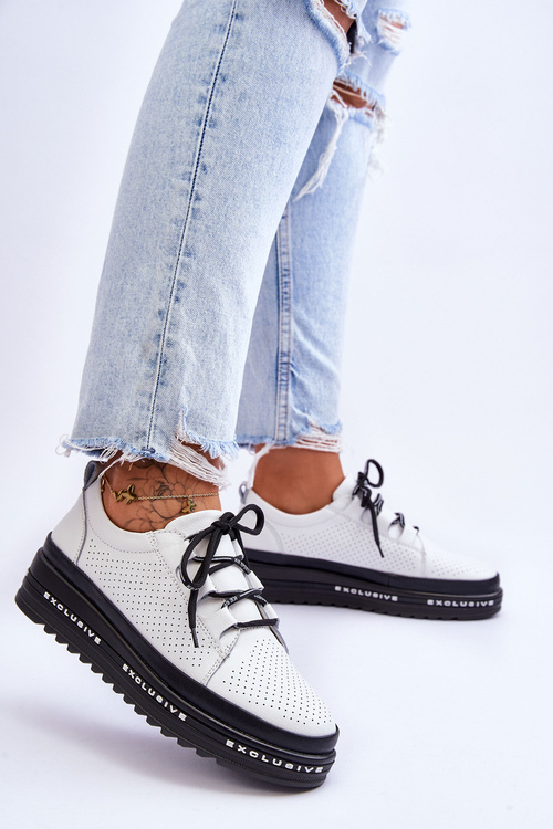 Leather Openwork Sport Shoes White Leonor