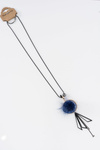 Ladies Necklace With Pompon Long Chain Navy Blue Choker
