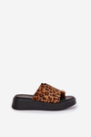 Women's Platform Sandals With Low Wedge And Decorative Detail Leopard Print Brown Saqesse