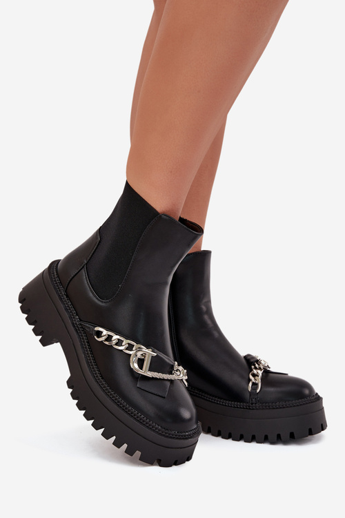 Women's Platform Ankle Boots With Chain Black Marvella