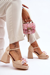 Fashionable Sandals With Crystals On Chunky Heels Beige Garrett