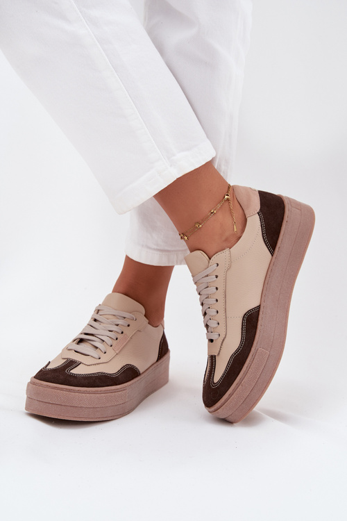 Leather Women's Sneakers On Platform Zazoo N1269S2 Beige