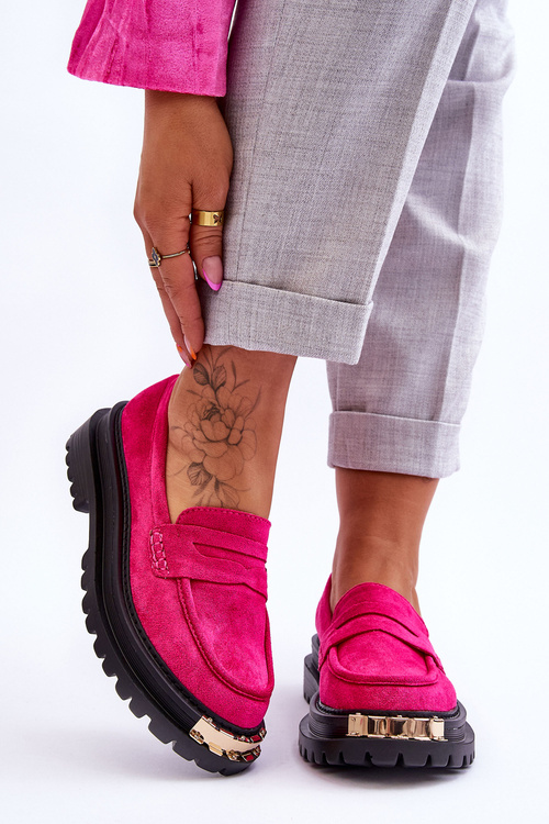 Classic Suede Loafers With Embellishment Fuchsia Monaro 