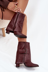 Warm Ankle Boots On Heel With Folded Shaft And Buckle Bordeaux Ylenara