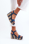 Women's Denim Wedge Sandals with Braid Blue Reviala