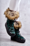 Women's Lace-up Snow Boots Green Santero