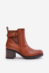 Insulated Heeled Booties Eco Leather With Buckle Camel Eriliana