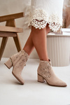 Beige Vosilara Cowboy Style Ankle Boots with Zip Fastening and Stacked Heel