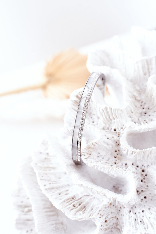 Steel Bracelet with Cubic Zirconia And Pearl Silver