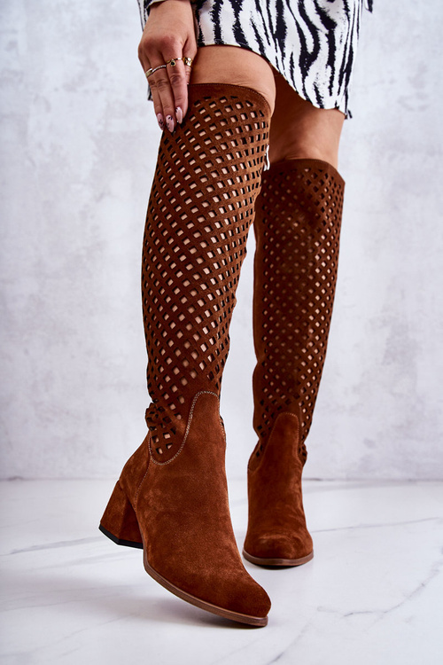 Openwork Suede Boots Brown Generous 