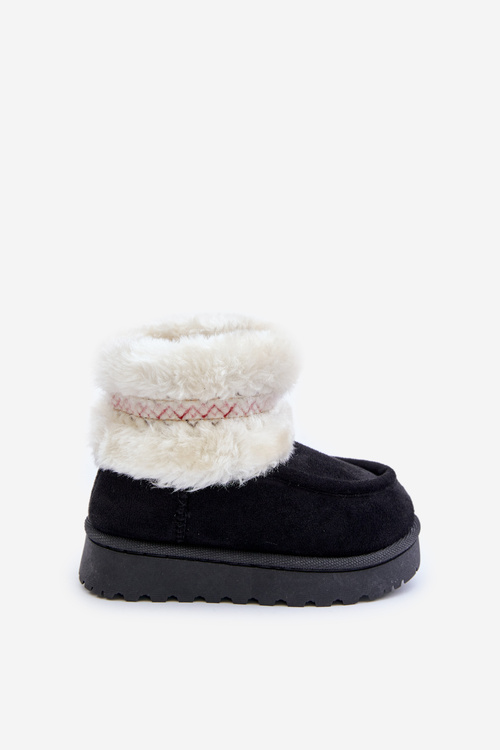 Botki Śniegowce Ze Wzorem I Futerkiem Dziecięce Czarne Melefia