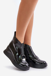 Lacquered Wedge Ankle Boots Insulated D&A MR880-136 Black