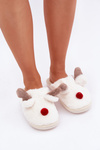 Women's Furry Slippers With Reindeer Motif White Sennalith