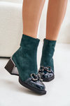 Elegant Women's Heeled Boots with Decoration Dark Green MR880-127