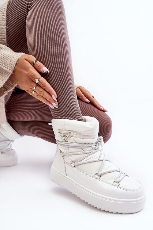 Women's Snow Boots with Platform and Lace-up White Fleure