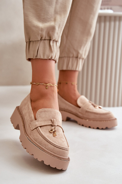 Women's eco suede moccasins with decoration beige Verindalle