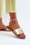 Women's Sandals with Eco Leather Decoration on Flat Heel Golden Sadria
