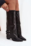 Women's Ankle Boots On Heels Turned Shaft Straps With Buckles Black Nirisa
