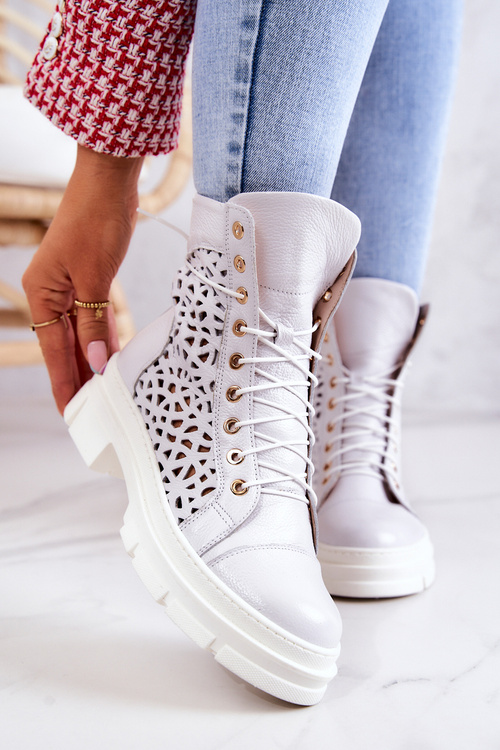 Leather openwork boots White Aileen