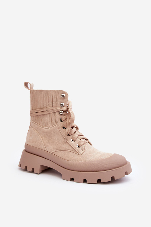 Women's Lace-up Trapper Boots Beige Gordts