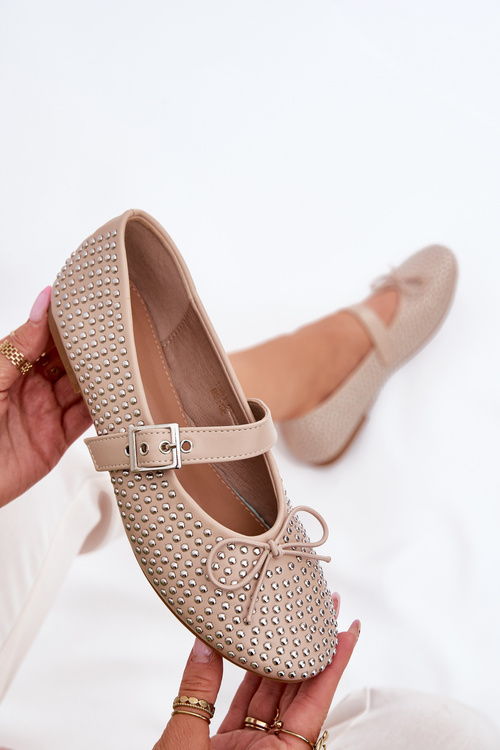 Embellished ballerinas with bow and strap beige Zdivisa