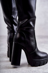 Fashionable Leather Boots On The Platform Black Isabell