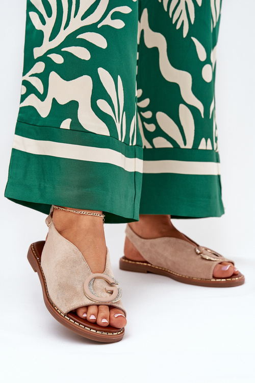 Flat Sandals With Decoration Beige Haliones