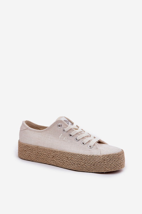 Womens Platform Sneakers With Weaving Lee Cooper LCW-25-02-3284 Light Beige