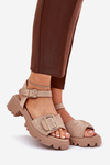 Eco Suede Women's Sandals With Buckle Beige Gofielle