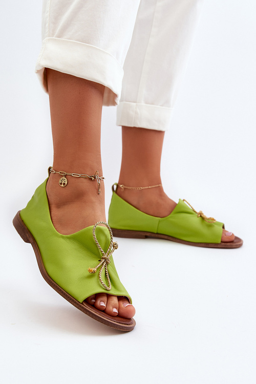 Zazoo 2660 Women's Leather Ballerina Flats Lime