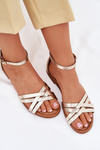 Ladies leather sandals on flat heel Maciejka 07029-25 gold