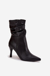 Women's ankle boots with heel with ruched upper zipper black Ulisse