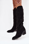 Women's Cowboy Boots With Heel Made Of Eco Suede Black Esmira
