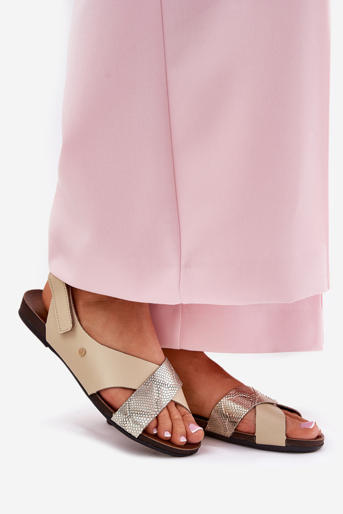 Leather Velcro Sandals Beige-Gold Zazoo 40141