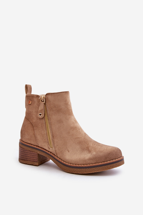 Suede boots on a low post Beige Laurisa