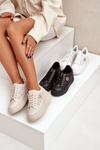 Perforated Sneakers With Gold Detail Beige Cassildi