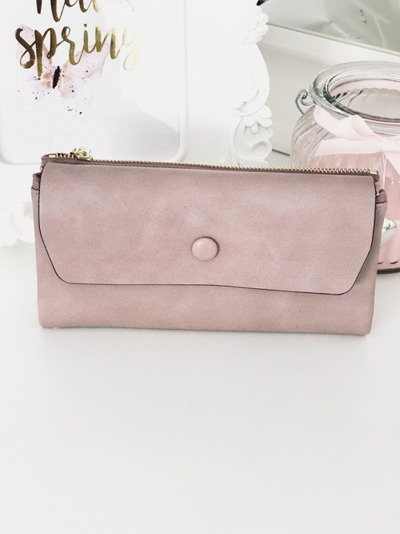 Large Women's Wallet with Heart Keyring Powder Pink